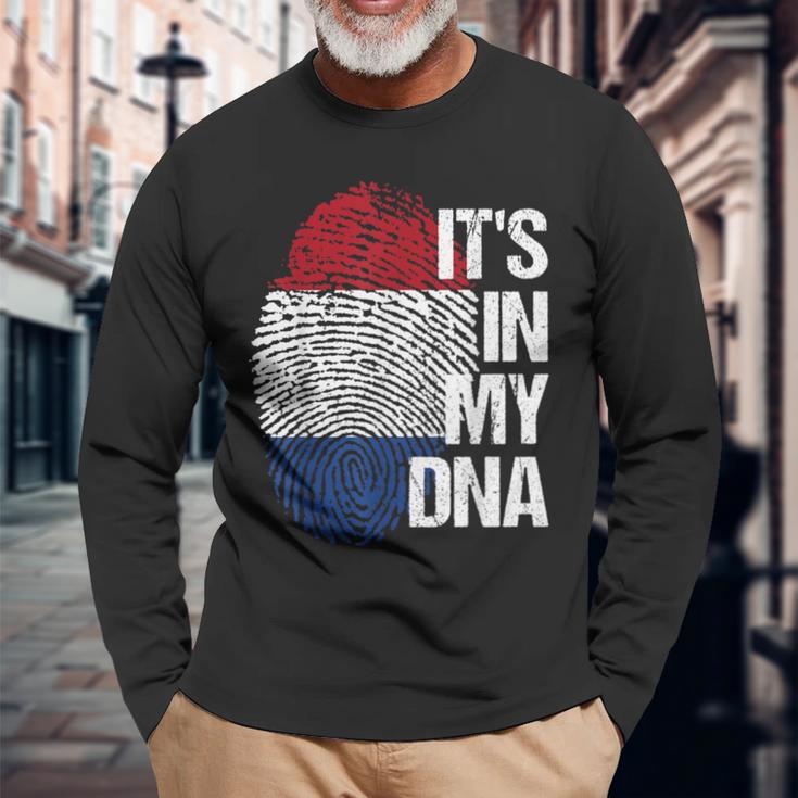 Holland Oranje Team Homeland Heart Roots Fingerprint Dna S Langarmshirts Geschenke für alte Männer