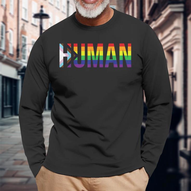 Human Lgbtqia Flag Lgbtq Flag Human Lgbtqia S Langarmshirts Geschenke für alte Männer