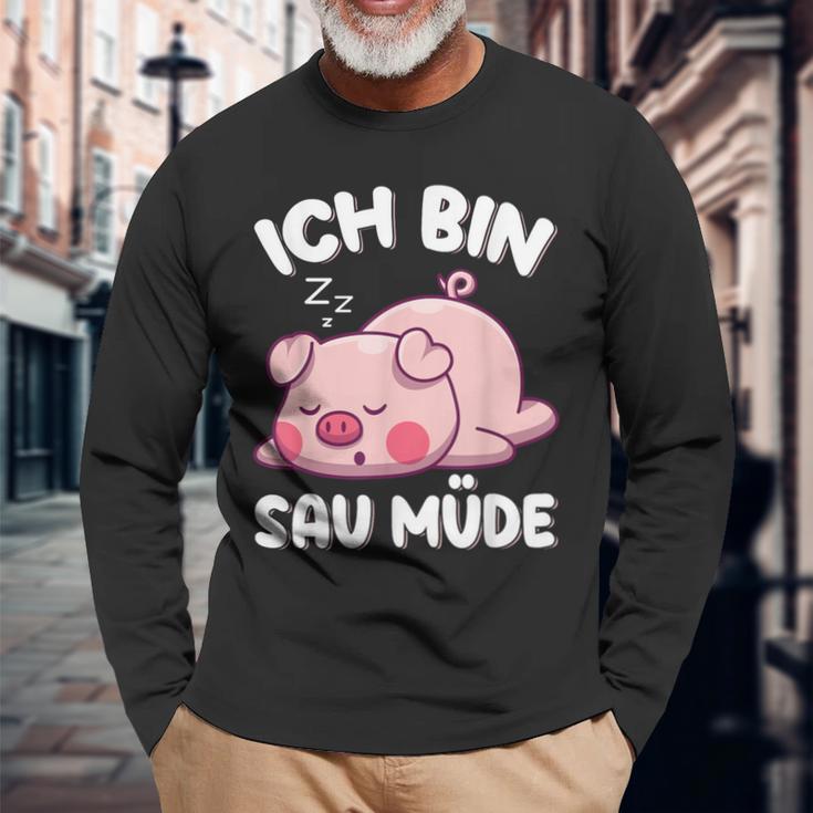 Ich Bin Sau Müde Schwin Sleep Langarmshirts Geschenke für alte Männer