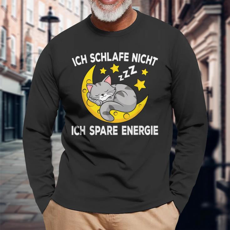 Ich Schlafe Nicht Ich Spare Energie Cat Nightdress Langarmshirts Geschenke für alte Männer