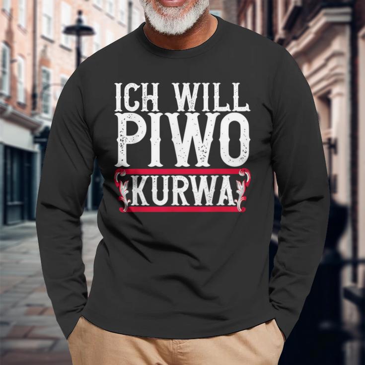 Ich Will Piwo Kurwa Original Pole Polska Poland Langarmshirts Geschenke für alte Männer