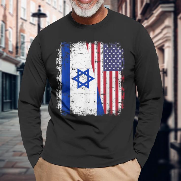 Israel Usa Flag Langarmshirts Geschenke für alte Männer