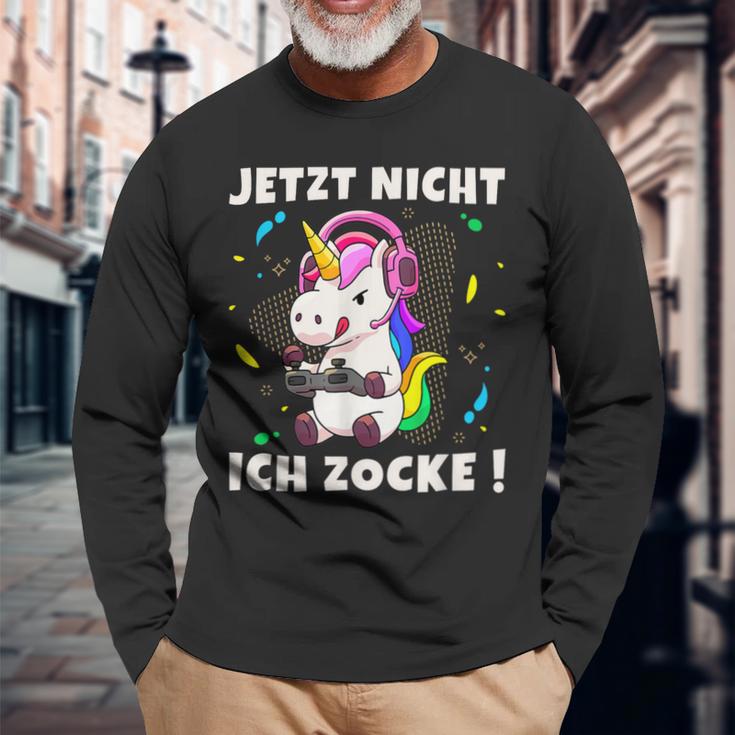 Jetzt Nicht Ich Zocke Gaming Gamer Unicorn Langarmshirts Geschenke für alte Männer