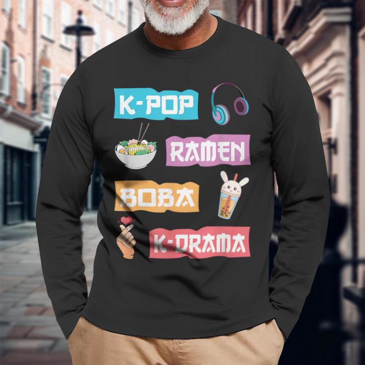 K-Pop Ramen Boba K-Drama Cute Anime Ramen Langarmshirts Geschenke für alte Männer