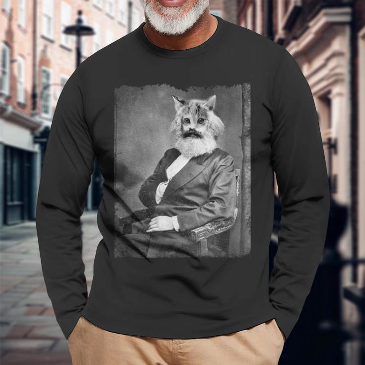 Karl Marx As A Catintage Photo Portrait Meme S Langarmshirts Geschenke für alte Männer