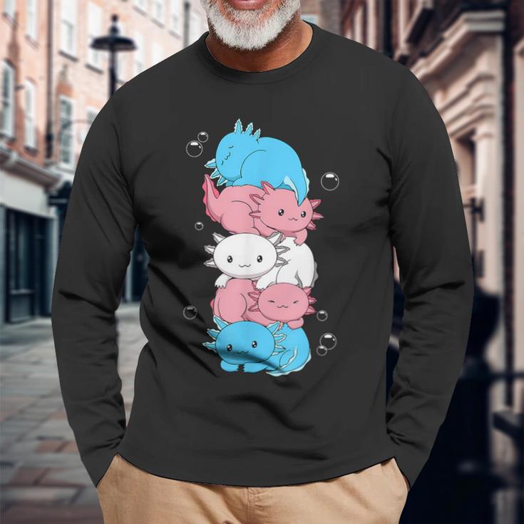 Kawaii Axolotl Heap Transgender Pride Flag Trans Lgbtq Langarmshirts Geschenke für alte Männer