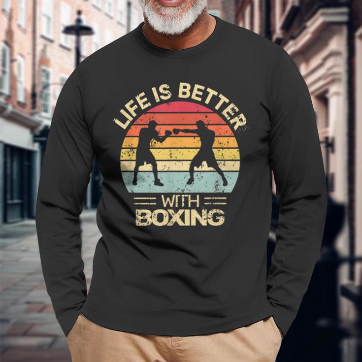 Kickboxing Life Is Better With Boxing Boxer Retro Langarmshirts Geschenke für alte Männer