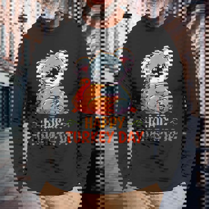 Koala Hugging Turkey Happy Thanksgiving Turkey Day Lovers Long Sleeve T-Shirt Gifts for Old Men