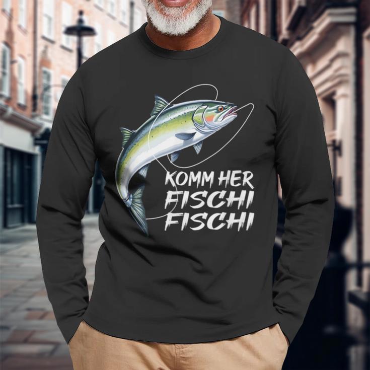 Komm Her Fischi Fischi Slogan Fishing Langarmshirts Geschenke für alte Männer