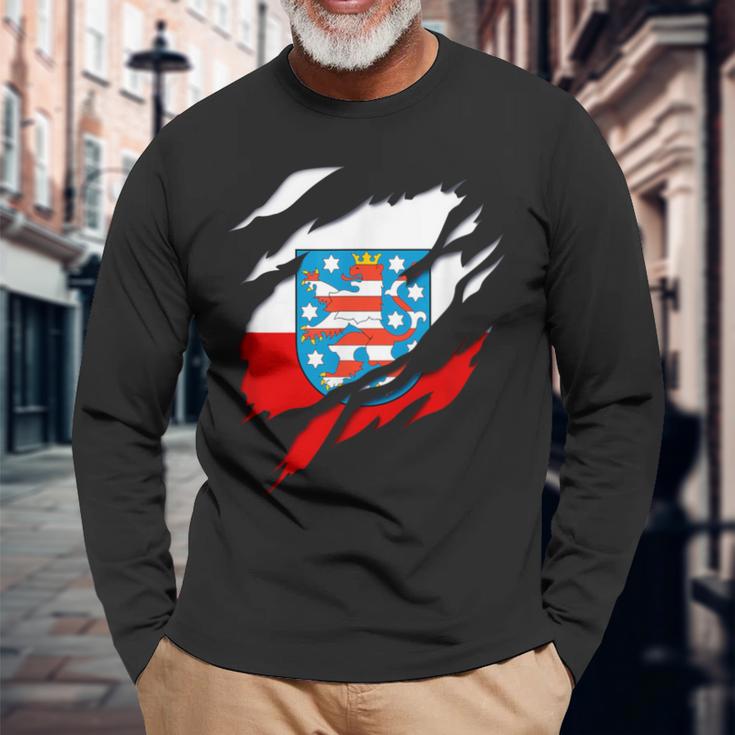 Land Thueringen German Flag And Coat Of Arms Langarmshirts Geschenke für alte Männer