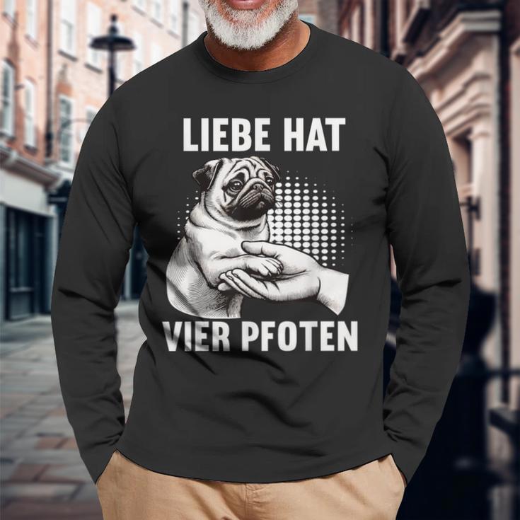 Liebe Hatier Pfoten Mops Pug Pug Dog Liebe Hatier Paw Langarmshirts Geschenke für alte Männer