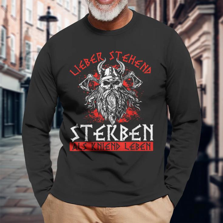 Lieber Stehend Sterben Als Kniend Leben Tattoo German Rock Langarmshirts Geschenke für alte Männer