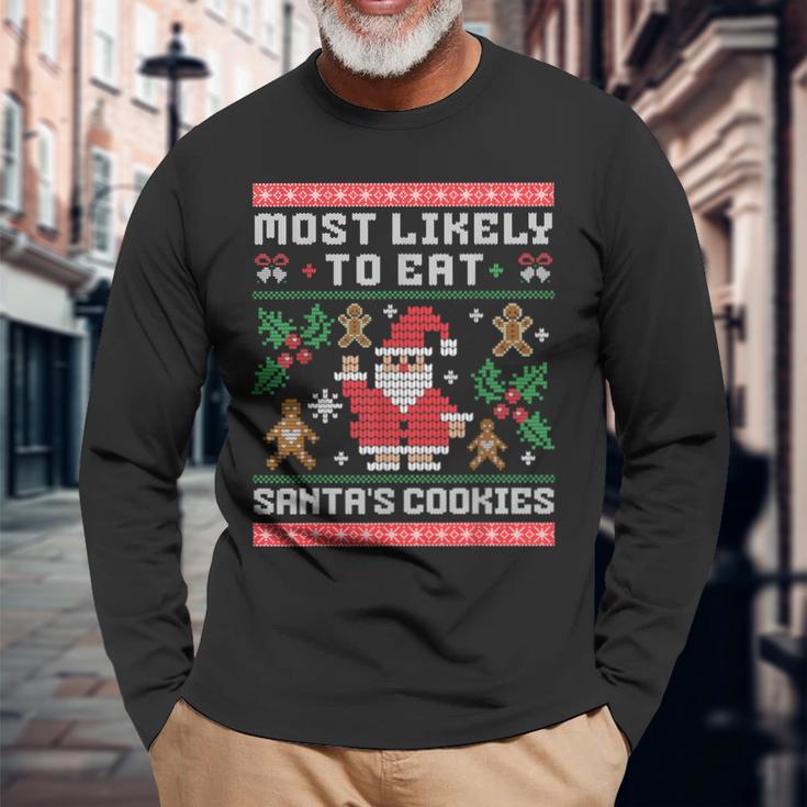 Am Liebsten Santas Kekse Essen Ugly Christmas Langarmshirts Geschenke für alte Männer