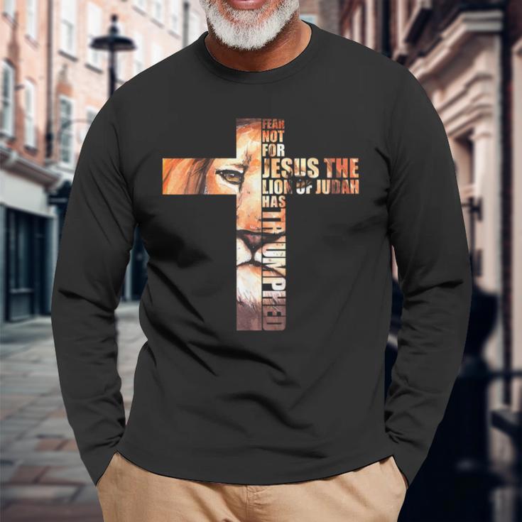 Lion Judah Jesus Cross Christ Bibleerse Faith Church Langarmshirts Geschenke für alte Männer