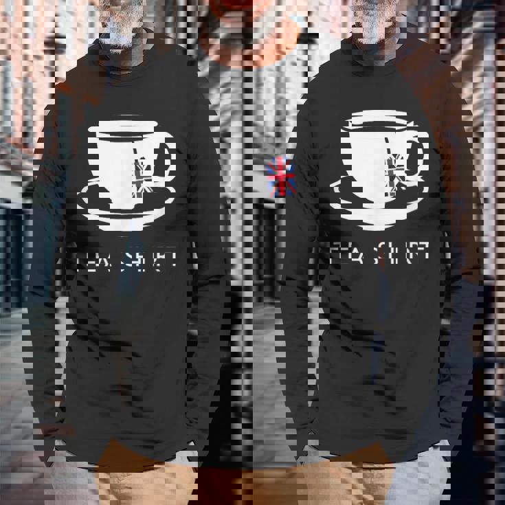 I Love English Tea Uk Flag Fun Novelty Souvenir Memorabilia Long Sleeve T-Shirt Gifts for Old Men