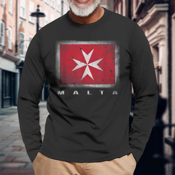 Maltese Cross Flag Malta Langarmshirts Geschenke für alte Männer