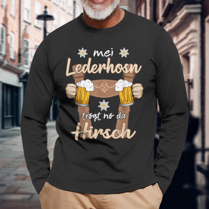 Mei Lederhosn Trogt No Da Hirsch Saufen Oktoberfest Langarmshirts Geschenke für alte Männer