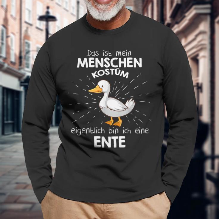 Mein Menschen Kostüm Bin Ich Eine Ente German Langu Langarmshirts Geschenke für alte Männer