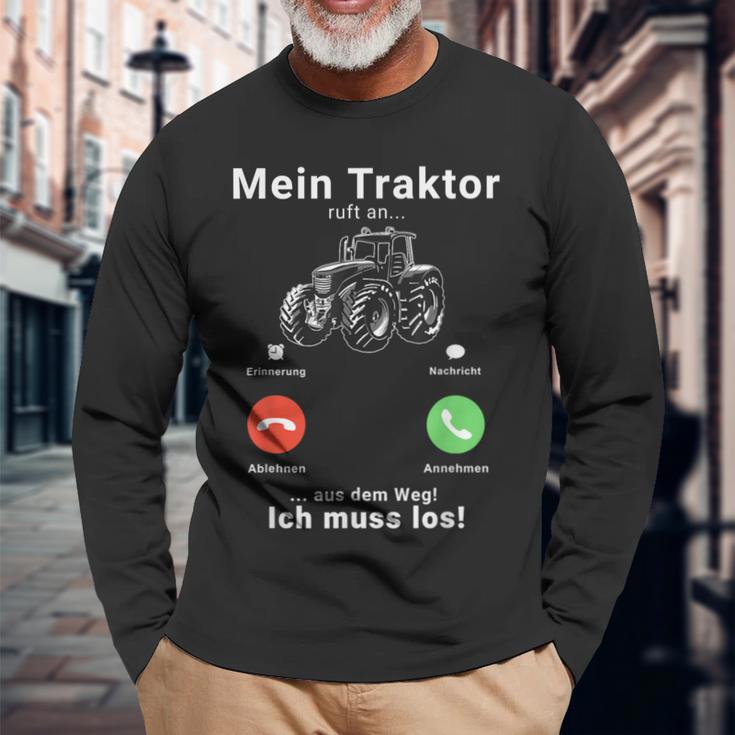 Mein Traktor Ruft An Traktorfahrer Farmer Bauer Tractor Langarmshirts Geschenke für alte Männer