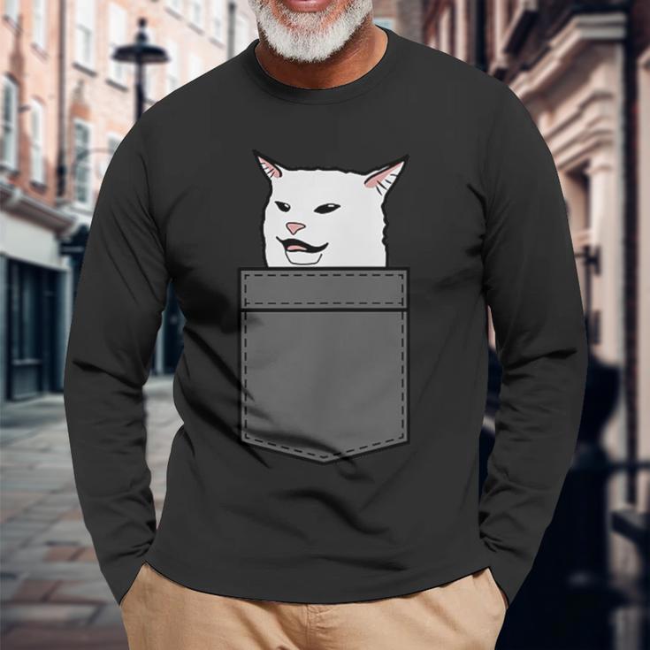 Meme Cat In Bag Langarmshirts Geschenke für alte Männer