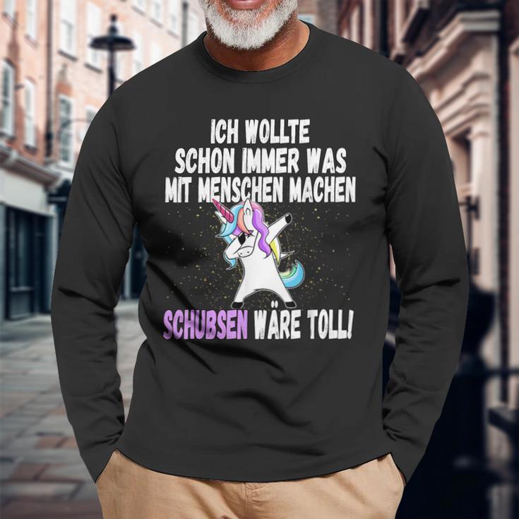 Was Mit Menschen Machen Unicorn Saying Langarmshirts Geschenke für alte Männer