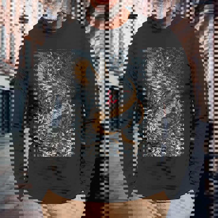 Motif Dragon Japonais Tokyo D'inspiration Asiatique Rétro 80 T-shirt à manches longues Cadeaux pour les vieillards