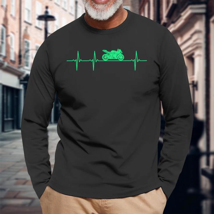 Motorrad Herzschlag Biker Ekg Motorradfahrer Langarmshirts Geschenke für alte Männer