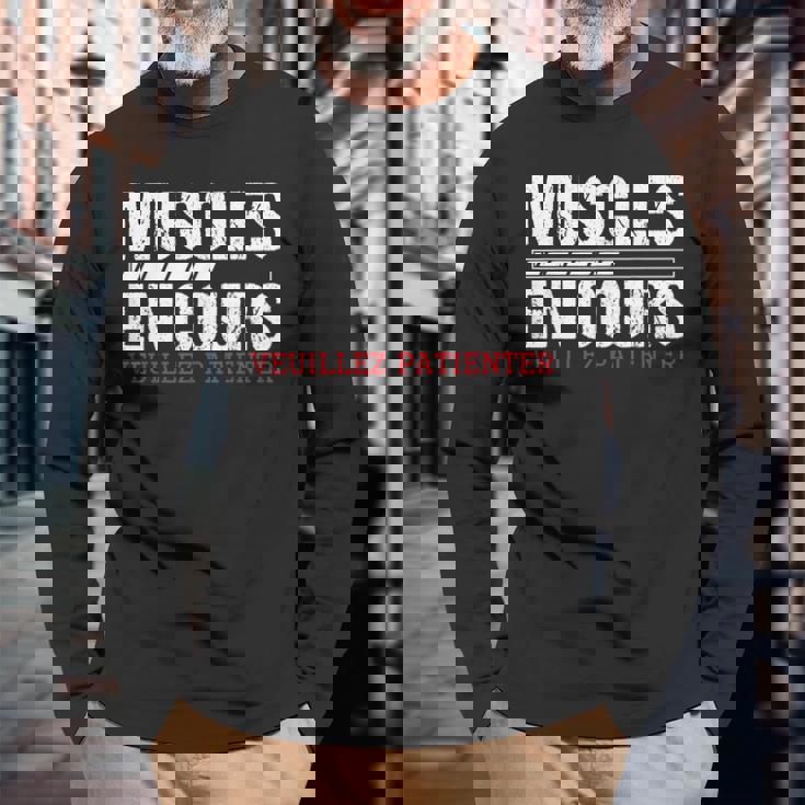Muscles En Courseuillez Patienter Hommes Fitness Muscle T-shirt à manches longues Cadeaux pour les vieillards