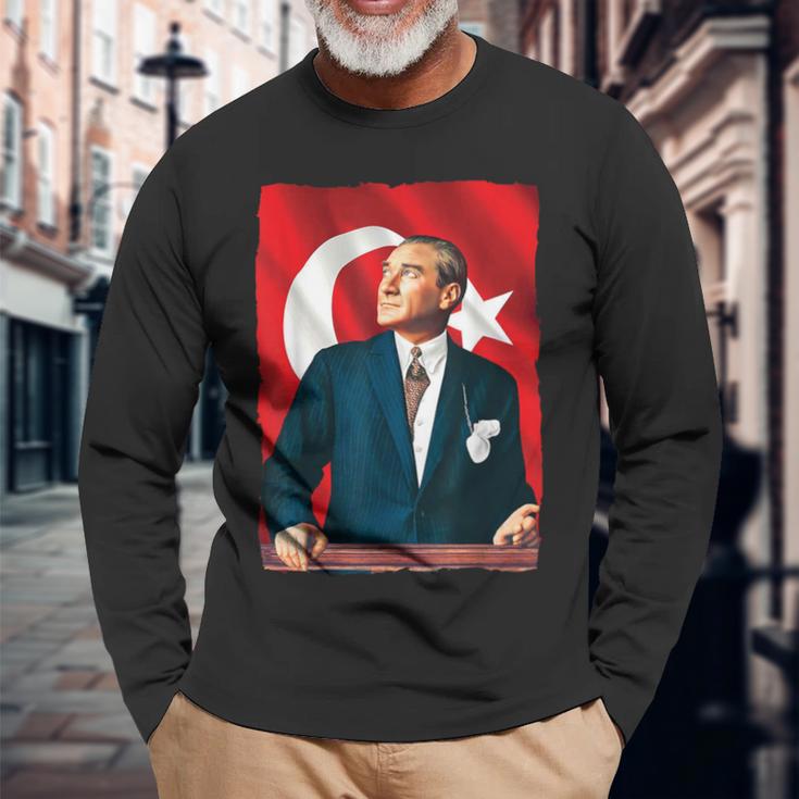 Mustafa Kemal Atatürk And Flag Langarmshirts Geschenke für alte Männer