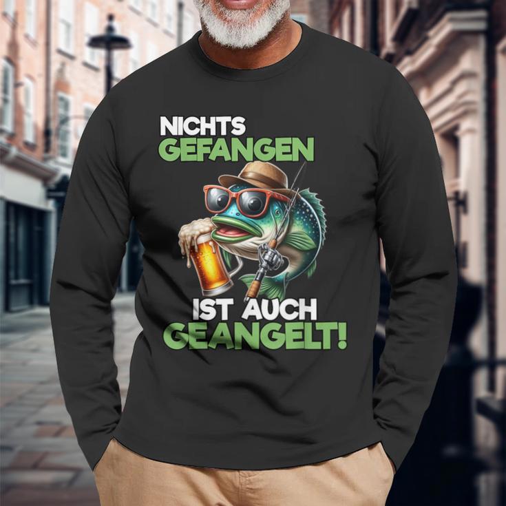 Nichts Gefangen Ist Auch Geangelt Fischer Bier Langarmshirts Geschenke für alte Männer