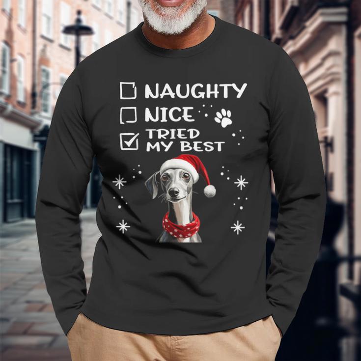 Niedlicher Whippet-Hund Weihnachten Naughty Nice Tried My Best Langarmshirts Geschenke für alte Männer