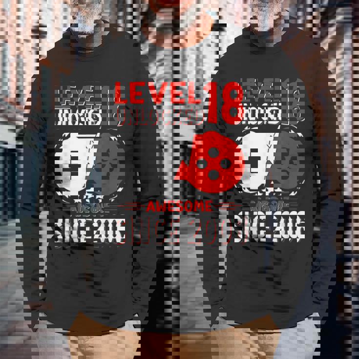 Nivel 18 Desbloqueado 18 Años Cumpleaños Gamer 18 Años Camiseta de manga larga Regalos para ancianos