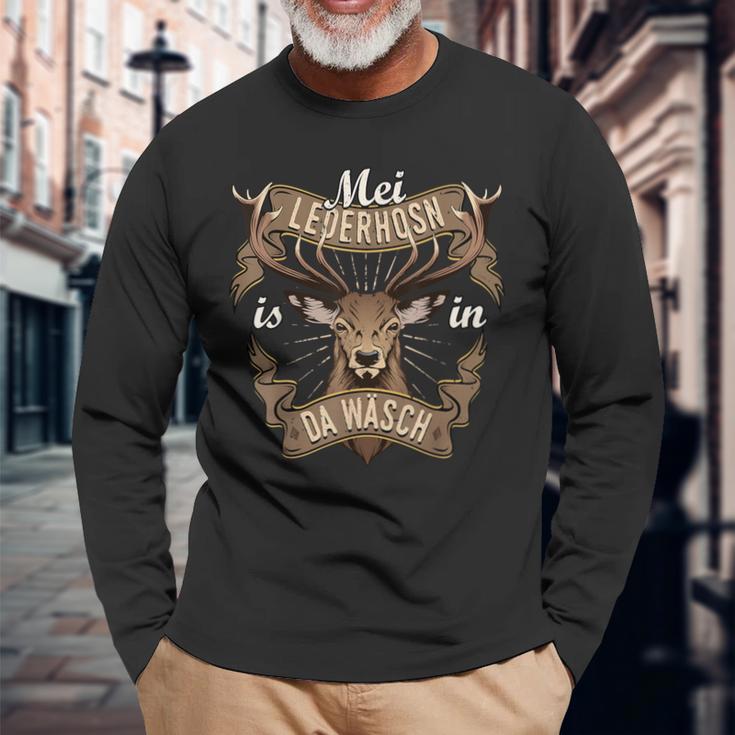 Oktoberfest Mei Lederhosn Is In Da Wäsch Deer Cool Langarmshirts Geschenke für alte Männer