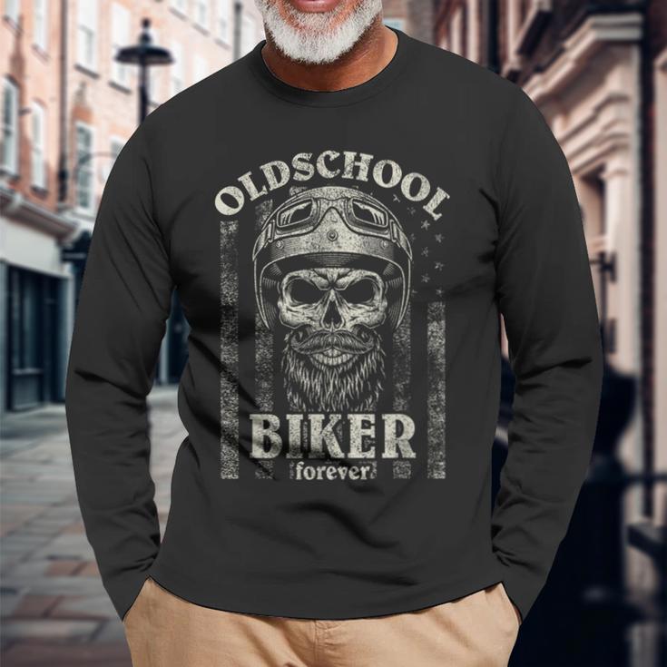 Old School Biker Forever I Motorcycle Bike Skull Biker Langarmshirts Geschenke für alte Männer