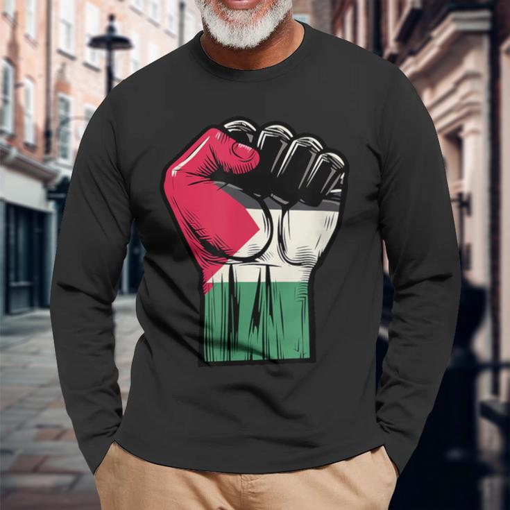 Palestine Flag Fist Palestine Flag Langarmshirts Geschenke für alte Männer