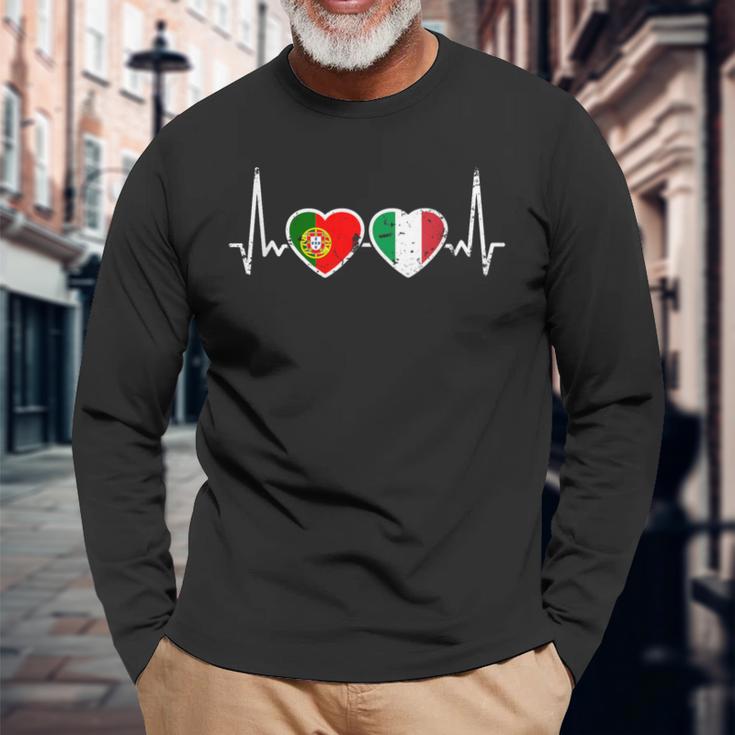 Portugal Italyintage Heartbeat Flag Portuguese Langarmshirts Geschenke für alte Männer