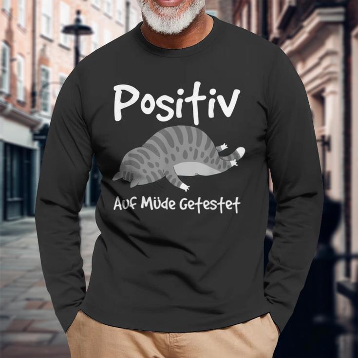 Positiv Auf Müde Getestet Fun Cat Sleep Langarmshirts Geschenke für alte Männer