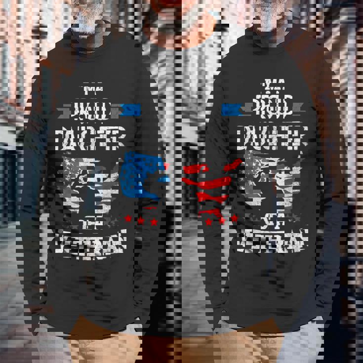 Im A Proud Daughter Of A Veteran Usa Map Flag Veterans Day Long Sleeve T-Shirt Gifts for Old Men