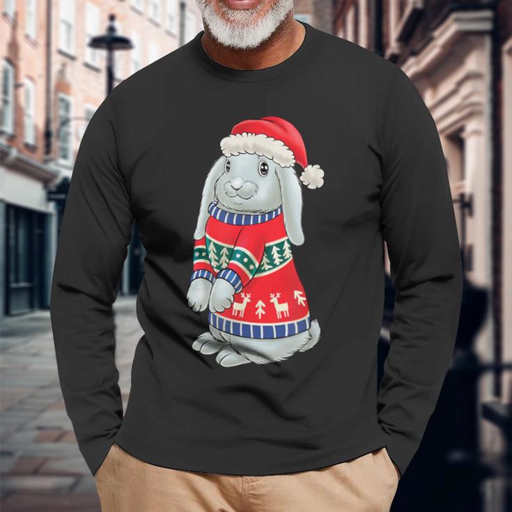 Rabbit Hat Hoppy Christmas Rabbit Christmas Langarmshirts Geschenke für alte Männer