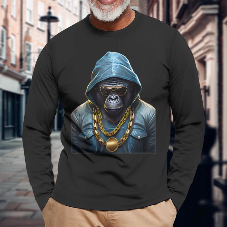 Rapper Gorilla I Retro Hip Hop I Gorilla Hip Hop Gangster Langarmshirts Geschenke für alte Männer