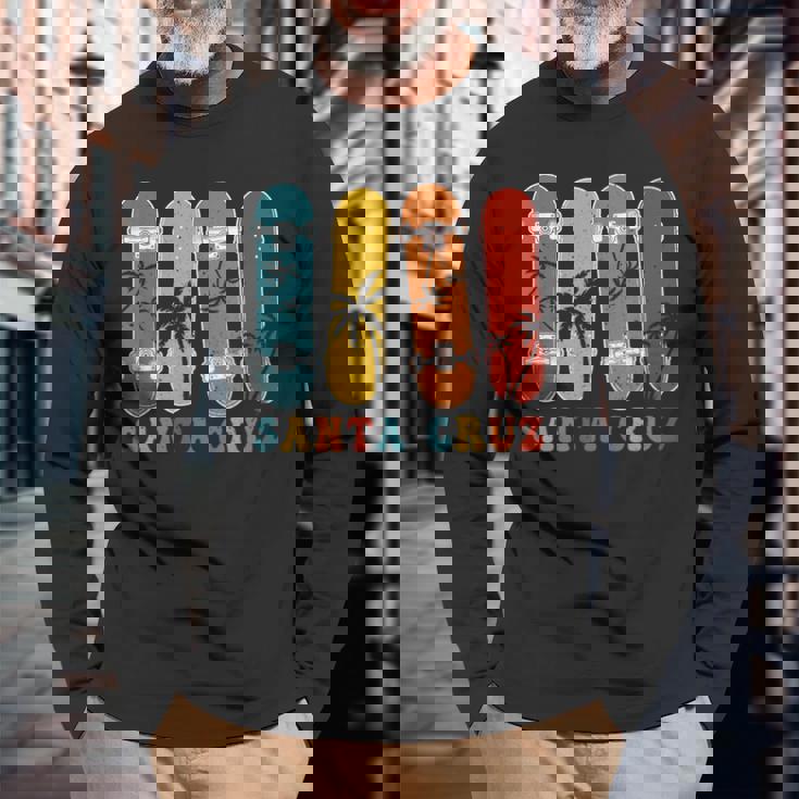 Retro Vintage Skateboard Graphic Santa Cruz Long Sleeve T-Shirt Gifts for Old Men