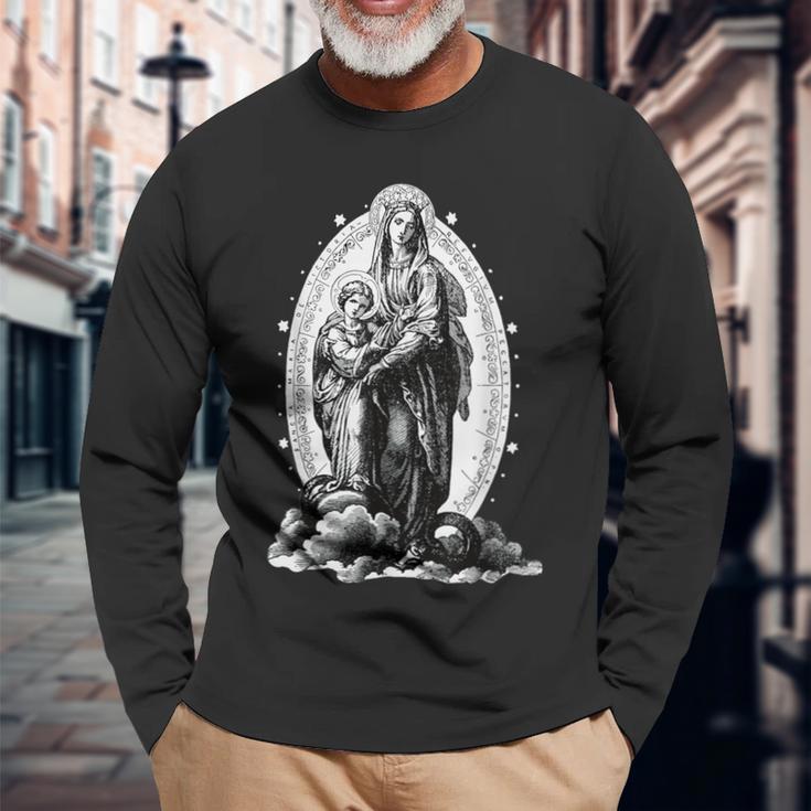 Sancta Mariaictoriaierge Marie Catholique T-shirt à manches longues Cadeaux pour les vieillards
