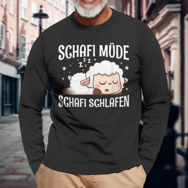 Schafi Müde Schafi Schlafen Schaf Pyjamas Schlaf Saying Langarmshirts Geschenke für alte Männer