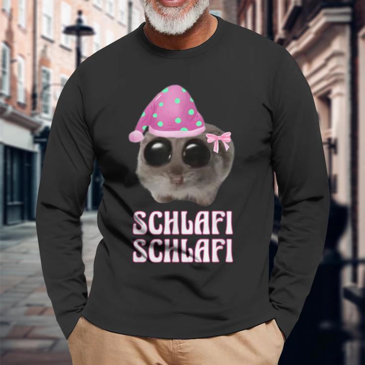 Schlafi Schlafi Sad Hamster Hamstie Meme Sleep Langarmshirts Geschenke für alte Männer