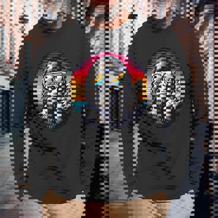 Scimmia Gorilla Retro Pace Con Occhiali Da Sole Meme Maglietta a maniche lunghe Regalos para ancianos
