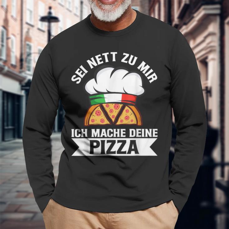 Sei Nett Zu Mir Ich Mache Deine Pizza Pizzabäcker Italy Langarmshirts Geschenke für alte Männer