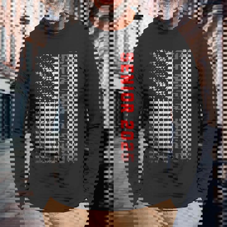 Senior 2025 Patriotic American Flag Graduation Class Of 2025 Long Sleeve T-Shirt Gifts for Old Men