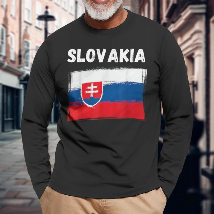 Slovakia Flag Holidayintage Grunge Slovak Flag Langarmshirts Geschenke für alte Männer