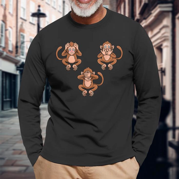 Speich Hörre & Sehe Kein Evil Drei Monkeys Weiser Monkey Langarmshirts Geschenke für alte Männer