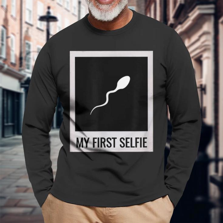 Sperm My First Selfie Bild Foto Lustiges Langarmshirts Geschenke für alte Männer